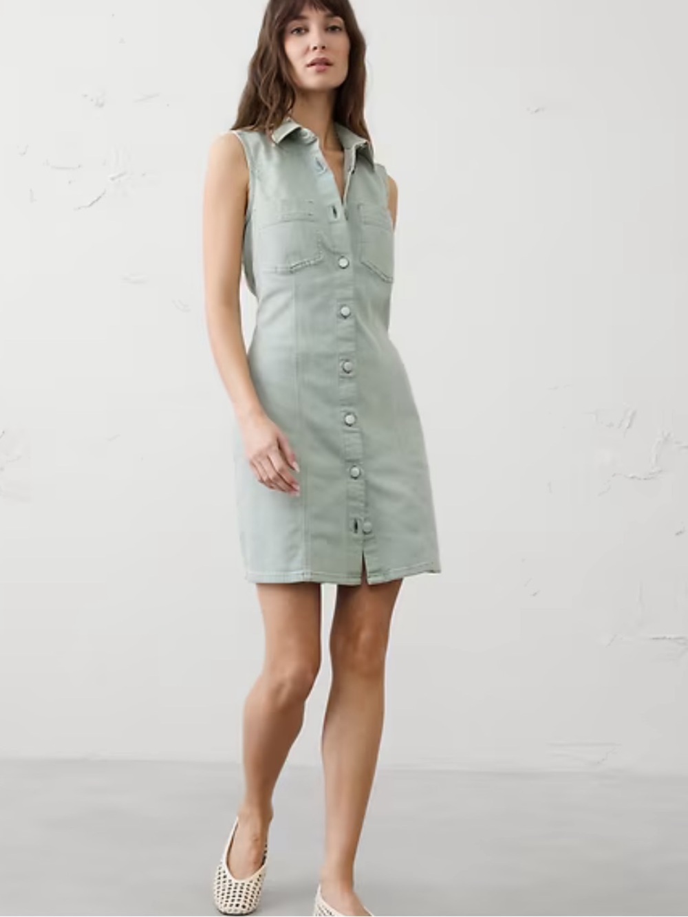 Bill Blass Jeans Vintage Sleeveless Button-Front Denim Dress in Light Gray Sz 8